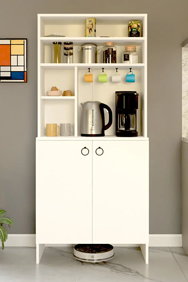 Kahve Köşesi İki Kapaklı Çok Amaçlı Dolap Mutfak Dolabı Erzak Dolabı Kiler Dolabı